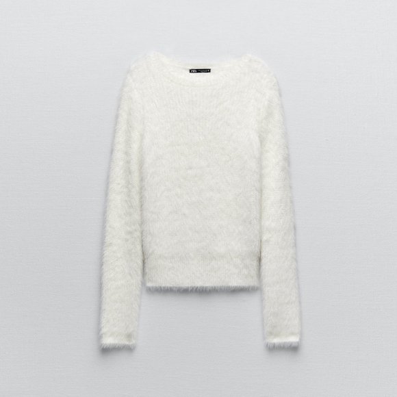 Zara Faux Fur White Top Sz Small NWT - Picture 5 of 5